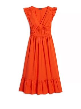 Vineyard Vines Marina Poplin Flutter Sleeve Midi Dress Orange Size Small